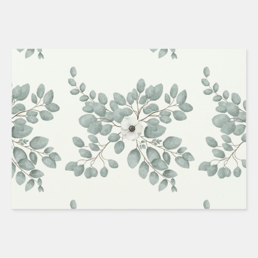 Elegant White Anemone Protea Eucalyptus Romantic Inpakpapier Vel (Voorkant 2)