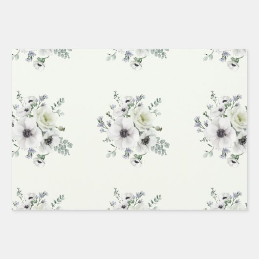 Elegant White Anemone Protea Eucalyptus Romantic Inpakpapier Vel (Voorkant)