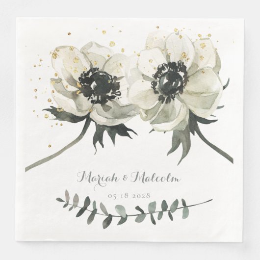 Elegant White Anemones Eucalyptus Stem Wedding Servet (Voorkant)