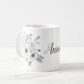 Elegant White Anemones Protea Eucalyptus Name Koffiemok (Voorkant links)