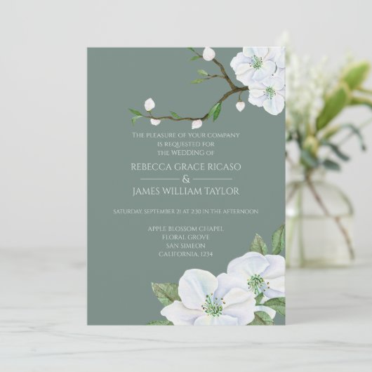 Elegant White Apple Blossom Wedding Kaart (Staand voorkant)