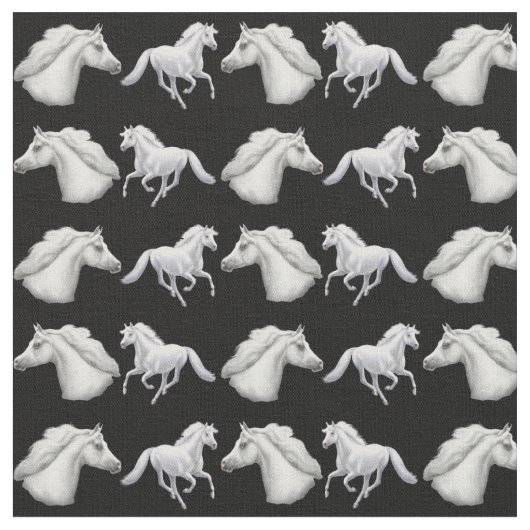 Elegant White Arabian Horse Fabric Stof (Close Up)