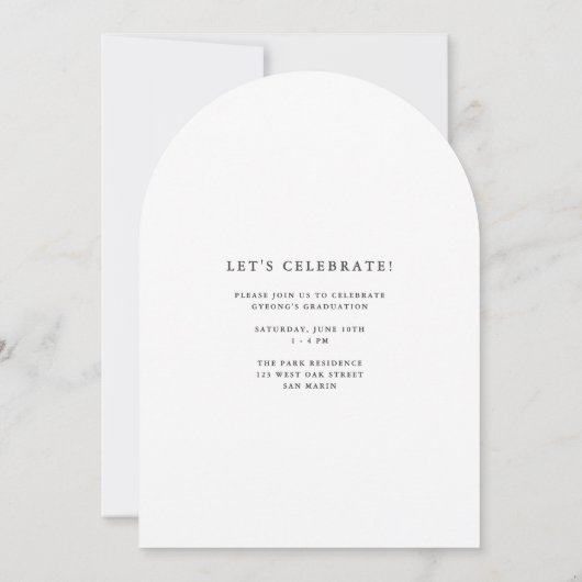 Elegant White Arch Foto Afstuderen Aankondiging (Achterkant)