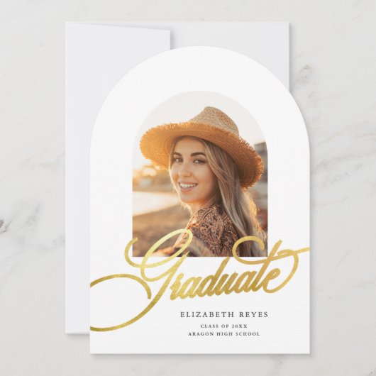 Elegant White Arch Foto Afstuderen Aankondiging (Voorkant)