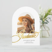 Elegant White Arch Foto Afstuderen Aankondiging (Staand voorkant)