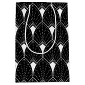 Elegant White  Art Deco-patroon op zwart Medium Cadeauzakje (Voorkant)