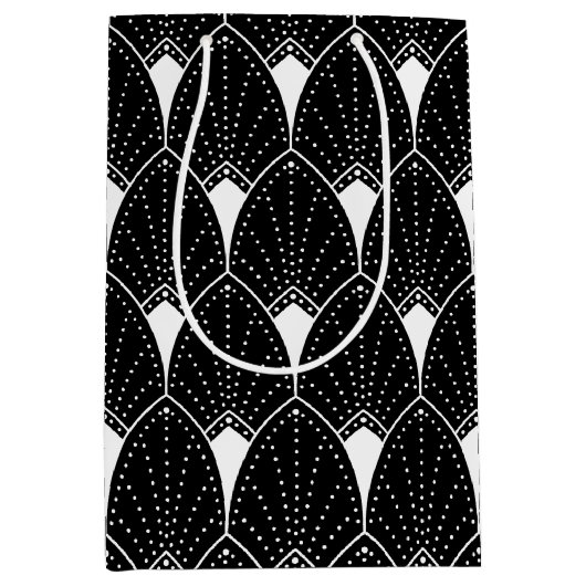 Elegant White  Art Deco-patroon op zwart Medium Cadeauzakje (Voorkant)