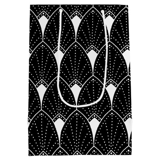 Elegant White Art Deco-patroon op zwart Medium Cadeauzakje (Achterkant)