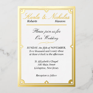 Elegant White Art Deco Wedding Folie Uitnodiging