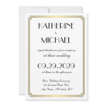 Elegant White Art Deco Wedding Invitations