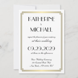Elegant White Art Deco Wedding Invitations Kaart