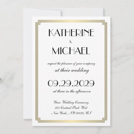Elegant White Art Deco Wedding Invitations Kaart (Voorkant)