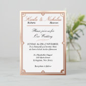 Elegant White Art Deco Wedding. Roos Gold Foil Inv Folie Uitnodiging (Staand Voorkant)