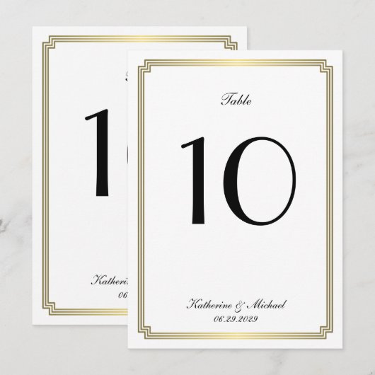Elegant White Art Deco Wedding Table Number Kaart (Voorkant / Achterkant)