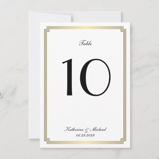 Elegant White Art Deco Wedding Table Number Kaart (Voorkant)