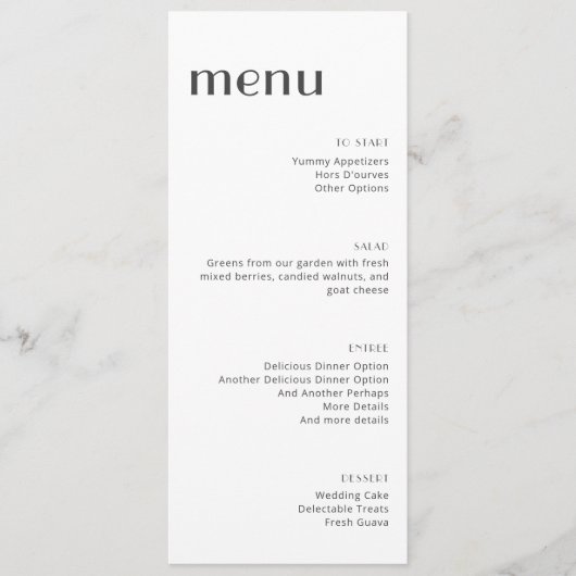 Elegant White Background Art Deco Tall Dinner Menu (Voorkant)