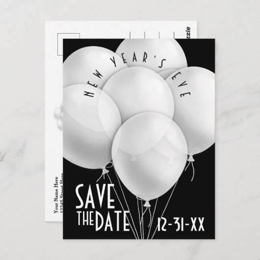 Elegant White Balloons Uitnodiging nieuwjaarsfeest (Voorkant / Achterkant)