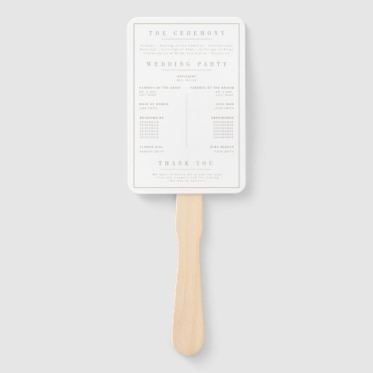 Elegant White/Beige Minimalist Wedding Programme Handwaaier (Voorkant)
