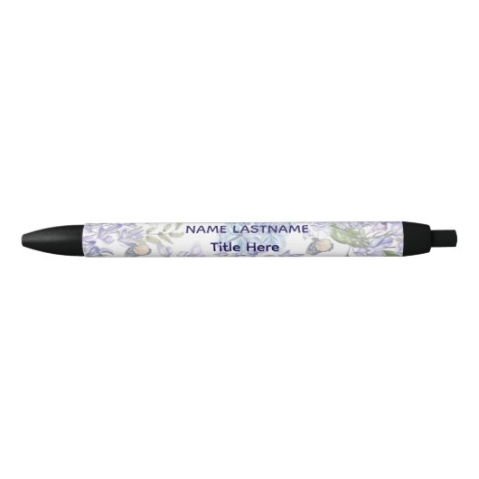 Elegant white BG & Blue flower custom  Zwarte Inkt Pen (Voorkant)