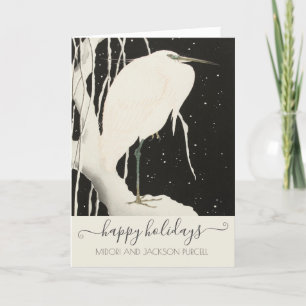 Elegant White Bird in Winter Snow Kerstmis Feestdagen Kaart