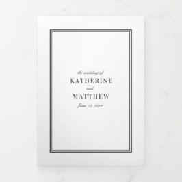 Elegant White & Black All-in-One Wedding Drieluik Uitnodiging