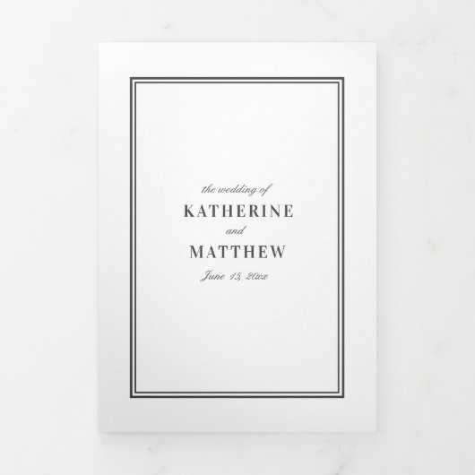 Elegant White & Black All-in-One Wedding Drieluik Uitnodiging (Cover)