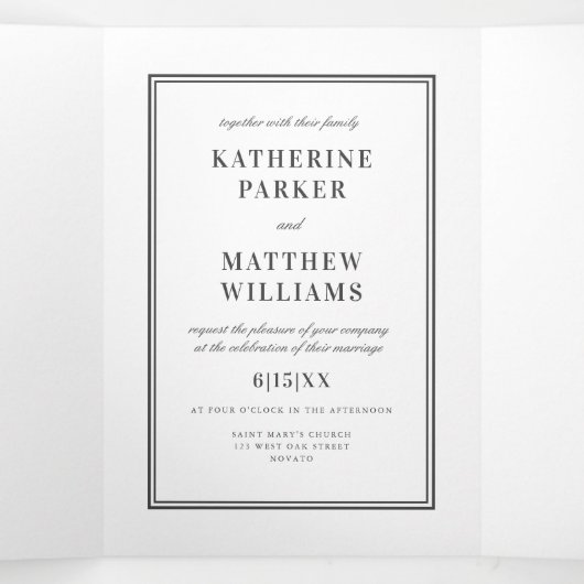 Elegant White & Black All-in-One Wedding Drieluik Uitnodiging (Binnenkant midden)