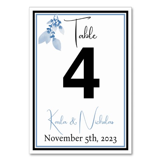 Elegant White, Black & Blue Wedding Kaart (Voorkant)