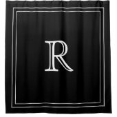 Elegant white &black Border Script Monogram Douchegordijn (Voorkant)