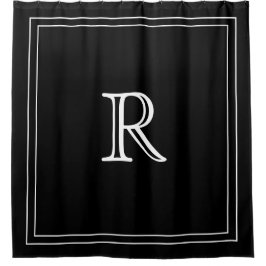 Elegant white &black Border Script Monogram Douchegordijn