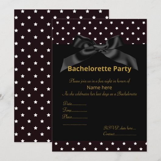 ELEGANT WHITE BLACK BOW BACHELORETTE INVITE KAART (Voorkant / Achterkant)