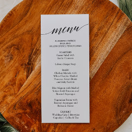 Elegant White & Black Calligraphy Dinner Menu Kaar