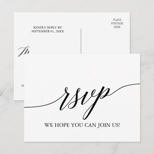 Elegant White & Black Calligraphy Menu Keuze RSVP (Voorkant / Achterkant)