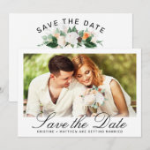 Elegant White Black Calligraphy Photo Wedding Save The Date (Voorkant / Achterkant)