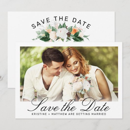 Elegant White Black Calligraphy Photo Wedding Save The Date (Voorkant / Achterkant)