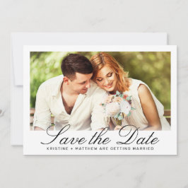 Elegant White Black Calligraphy Photo Wedding Save The Date