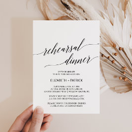 Elegant White & Black Calligraphy Rehearsal Dinner Kaart