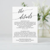 Elegant White & Black Calligraphy Weddenschap Deta Informatiekaartje (Staand voorkant)