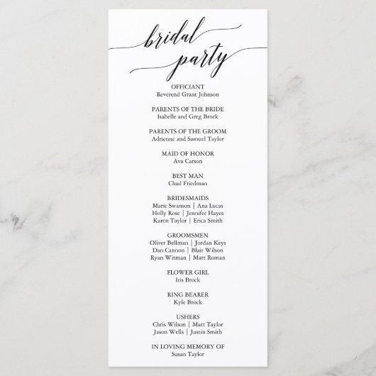 Elegant White & Black Calligraphy Wedding Programm Programmakaart (Achterkant)