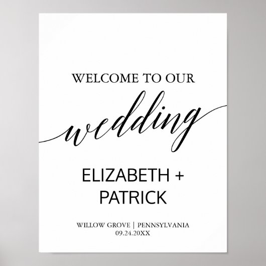 Elegant White & Black Calligraphy Weduwen Welkom Poster (Voorkant)