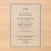 Elegant White Black Classic Monogram Weddenschap Acryl Uitnodigingen (Voorkant)