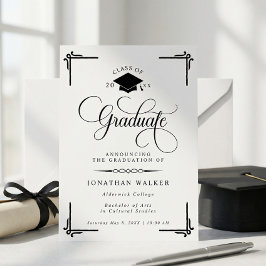 Elegant White Black College Graduation Aankondiging