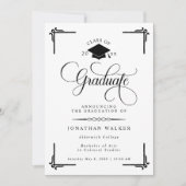 Elegant White Black College Graduation  Aankondiging (Voorkant)