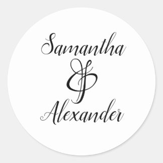 Elegant White Black Couples Wedding Envelope Seal Ronde Sticker