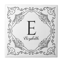 Elegant White Black Decorative Name Monogram