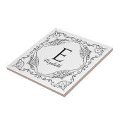 Elegant White Black Decorative Name Monogram Tegeltje (Zijkant)