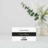 Elegant White Black en Gold Stripes met Logo Visitekaartje (Staand voorkant)
