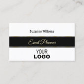 Elegant White Black en Gold Stripes met Logo Visitekaartje (Voorkant)