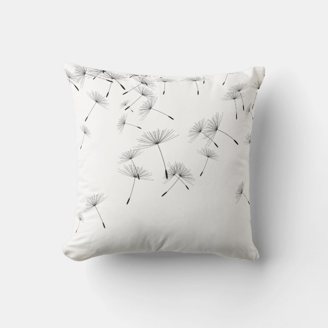 ELEGANT WHITE BLACK FALLING DANDELION CUSHION KUSSEN (Voorkant)