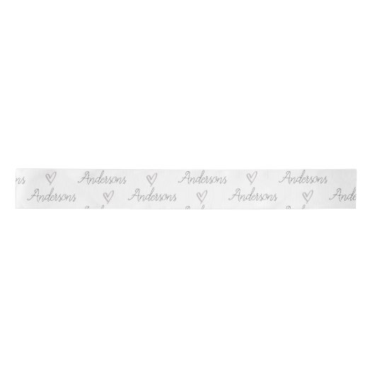 Elegant White Black Familienaam Heart Pattern Satijnen Lint (Voorkant)
